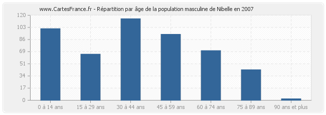 Répartition par âge de la population masculine de Nibelle en 2007