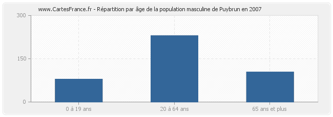 Répartition par âge de la population masculine de Puybrun en 2007