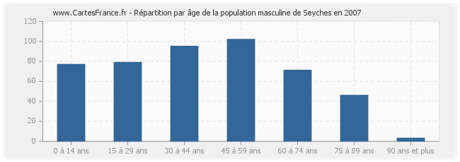 Répartition par âge de la population masculine de Seyches en 2007