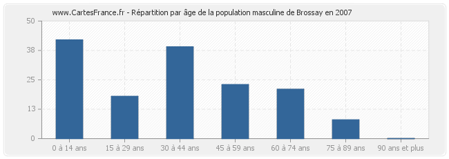 Répartition par âge de la population masculine de Brossay en 2007