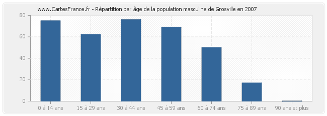 Répartition par âge de la population masculine de Grosville en 2007