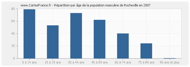Répartition par âge de la population masculine de Rocheville en 2007