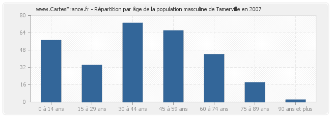 Répartition par âge de la population masculine de Tamerville en 2007