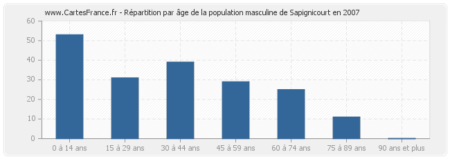 Répartition par âge de la population masculine de Sapignicourt en 2007