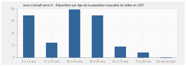 Répartition par âge de la population masculine de Selles en 2007