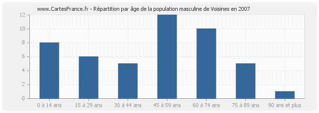 Répartition par âge de la population masculine de Voisines en 2007