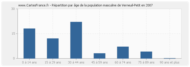 Répartition par âge de la population masculine de Verneuil-Petit en 2007