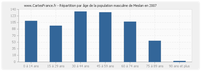 Répartition par âge de la population masculine de Meslan en 2007