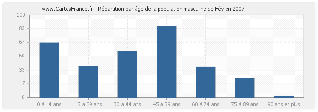 Répartition par âge de la population masculine de Féy en 2007