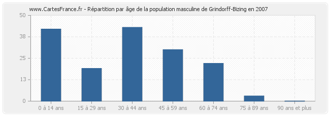 Répartition par âge de la population masculine de Grindorff-Bizing en 2007