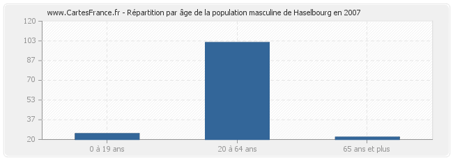 Répartition par âge de la population masculine de Haselbourg en 2007