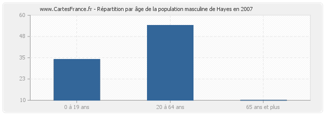Répartition par âge de la population masculine de Hayes en 2007