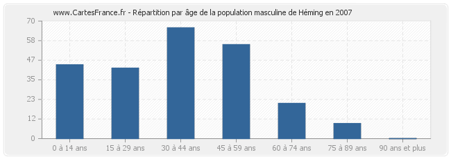 Répartition par âge de la population masculine de Héming en 2007
