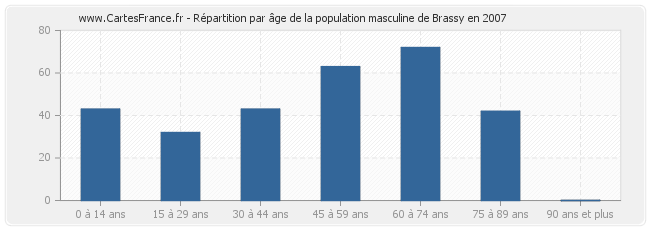 Répartition par âge de la population masculine de Brassy en 2007