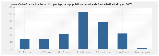 Répartition par âge de la population masculine de Saint-Martin-du-Puy en 2007
