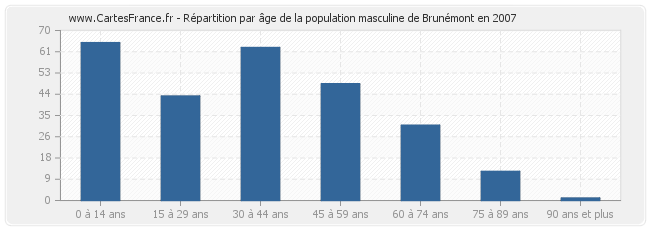 Répartition par âge de la population masculine de Brunémont en 2007
