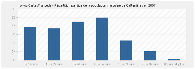 Répartition par âge de la population masculine de Cattenières en 2007