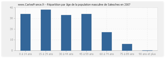 Répartition par âge de la population masculine de Salesches en 2007