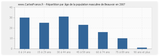 Répartition par âge de la population masculine de Beauvoir en 2007