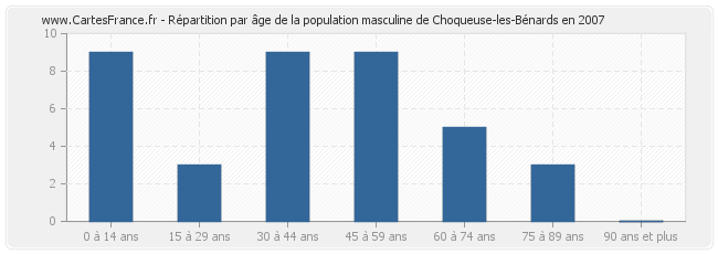 Répartition par âge de la population masculine de Choqueuse-les-Bénards en 2007