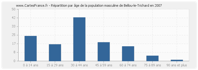 Répartition par âge de la population masculine de Bellou-le-Trichard en 2007
