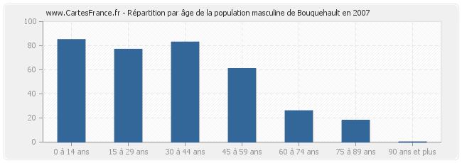 Répartition par âge de la population masculine de Bouquehault en 2007