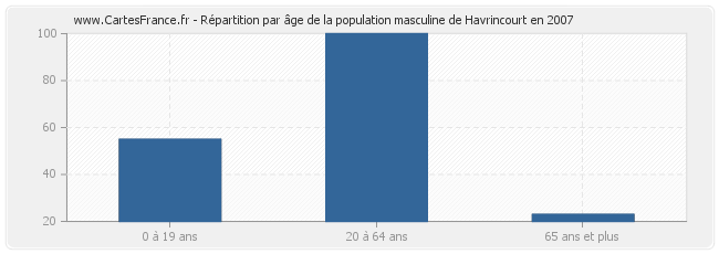 Répartition par âge de la population masculine de Havrincourt en 2007