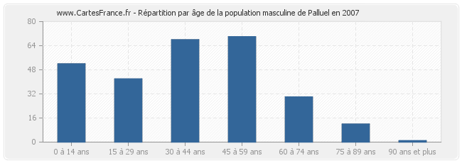 Répartition par âge de la population masculine de Palluel en 2007