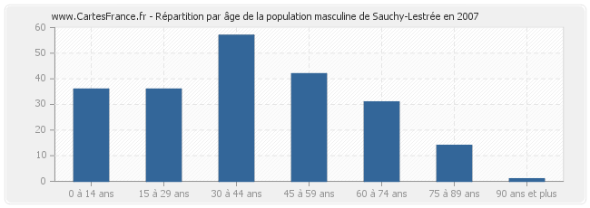 Répartition par âge de la population masculine de Sauchy-Lestrée en 2007