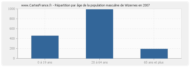 Répartition par âge de la population masculine de Wizernes en 2007
