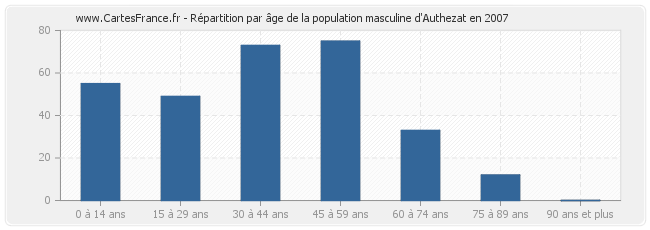 Répartition par âge de la population masculine d'Authezat en 2007