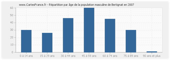 Répartition par âge de la population masculine de Bertignat en 2007
