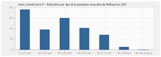Répartition par âge de la population masculine de Meilhaud en 2007