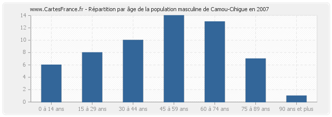 Répartition par âge de la population masculine de Camou-Cihigue en 2007