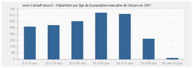 Répartition par âge de la population masculine de Ciboure en 2007