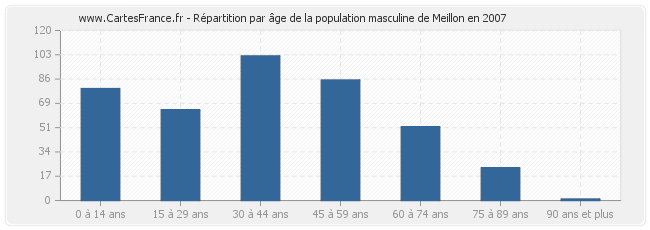 Répartition par âge de la population masculine de Meillon en 2007