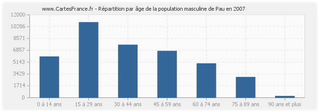 Répartition par âge de la population masculine de Pau en 2007