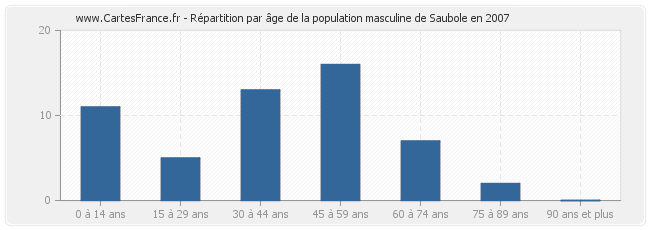 Répartition par âge de la population masculine de Saubole en 2007