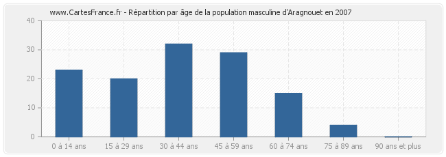 Répartition par âge de la population masculine d'Aragnouet en 2007