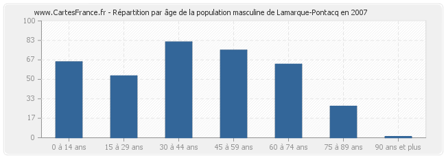 Répartition par âge de la population masculine de Lamarque-Pontacq en 2007
