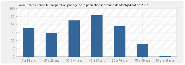 Répartition par âge de la population masculine de Montgaillard en 2007