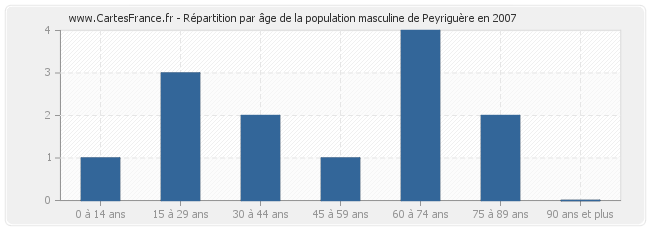 Répartition par âge de la population masculine de Peyriguère en 2007