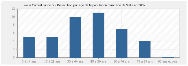 Répartition par âge de la population masculine de Viella en 2007