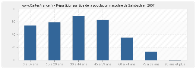 Répartition par âge de la population masculine de Salmbach en 2007