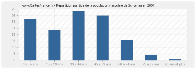 Répartition par âge de la population masculine de Schœnau en 2007