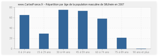 Répartition par âge de la population masculine de Siltzheim en 2007