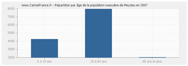 Répartition par âge de la population masculine de Meyzieu en 2007