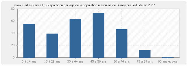 Répartition par âge de la population masculine de Dissé-sous-le-Lude en 2007