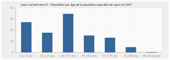 Répartition par âge de la population masculine de Ligron en 2007