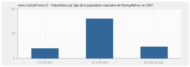 Répartition par âge de la population masculine de Montgellafrey en 2007